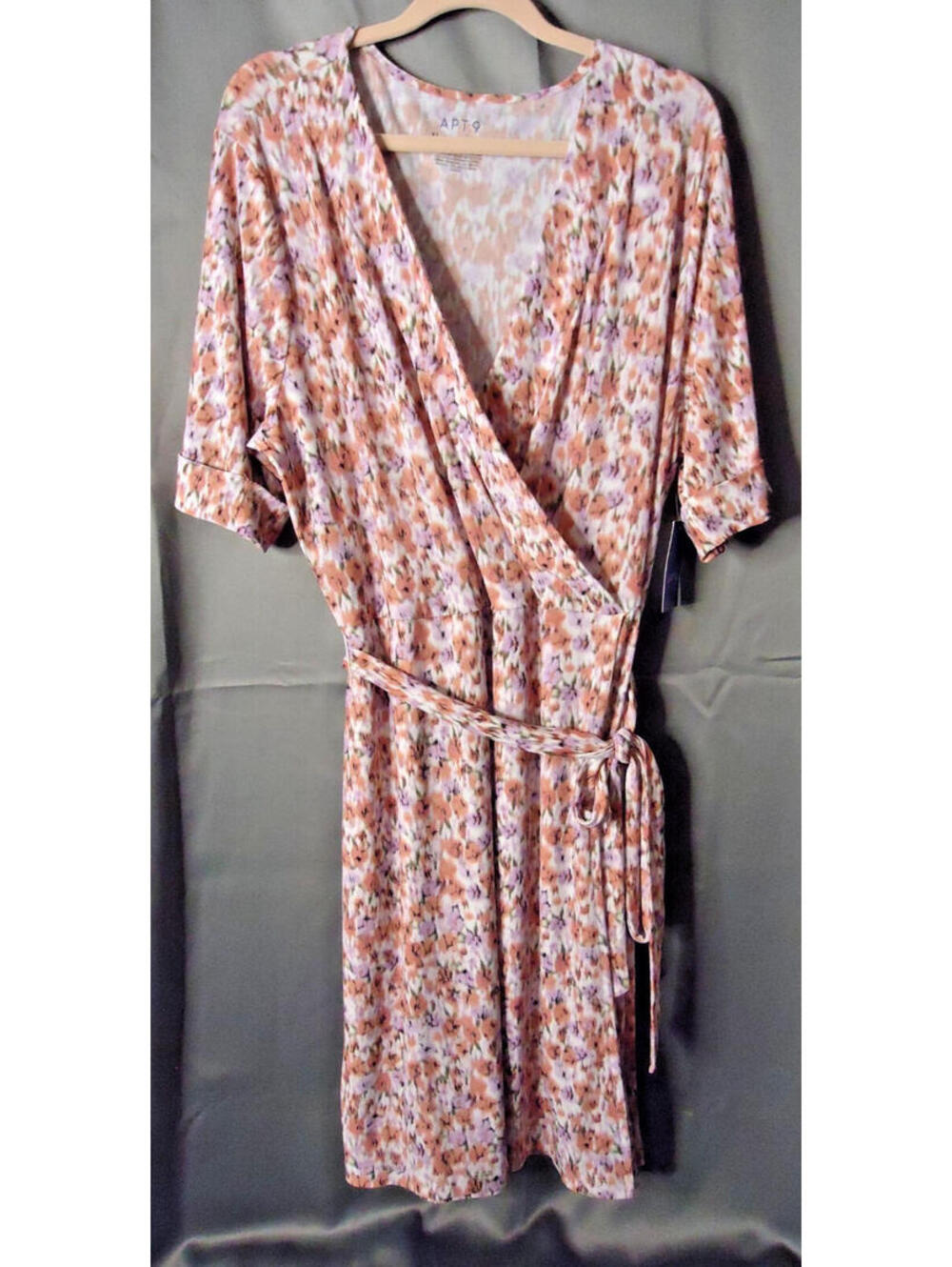 Apt 9 Faux Wrap Knee Length V Neck Dress XL Multicolored Floral Business Casual